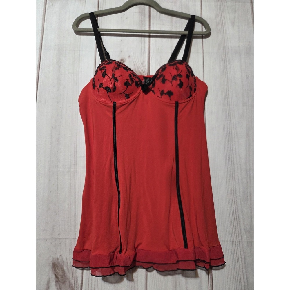Torrid Chemise Slip Womens 1 Red Floral Mesh Underwire Babydoll Lingerieβ